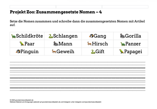 Im Zoo: Zusammengesetzte Nomen schreiben 4