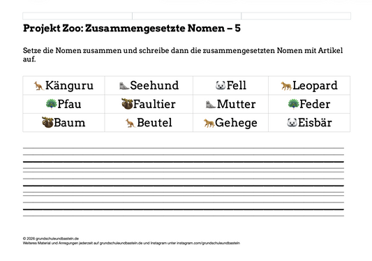 Im Zoo: Zusammengesetzte Nomen schreiben 5