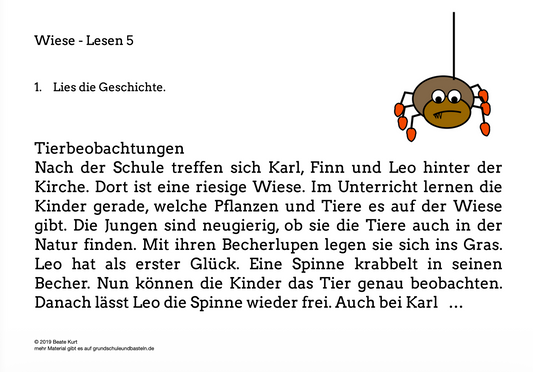 Auf der Wiese: Lesen und Verstehen 5