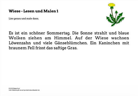 Auf der Wiese: Lesen und Malen 1