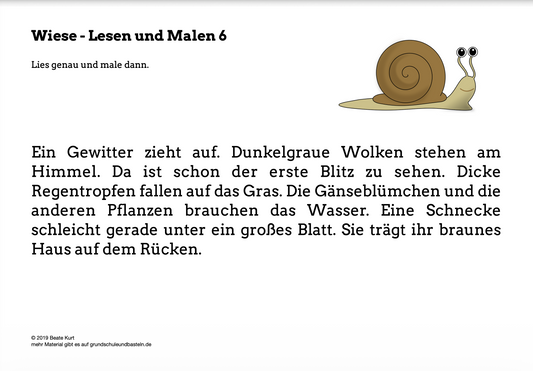 Auf der Wiese: Lesen und malen 6