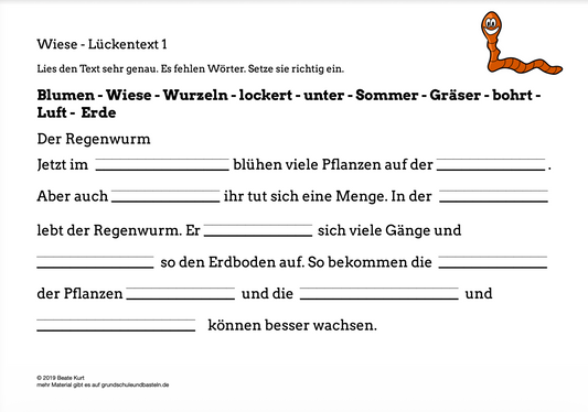 Auf der Wiese: Lückentexte für Klasse 3