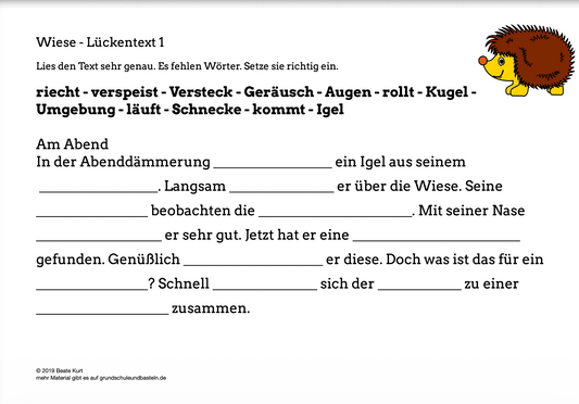 Auf der Wiese: Lückentexte für Klasse 4