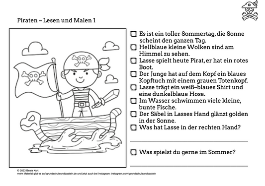 Seeräuber und Piraten: Übung – Lesen und Malen 1