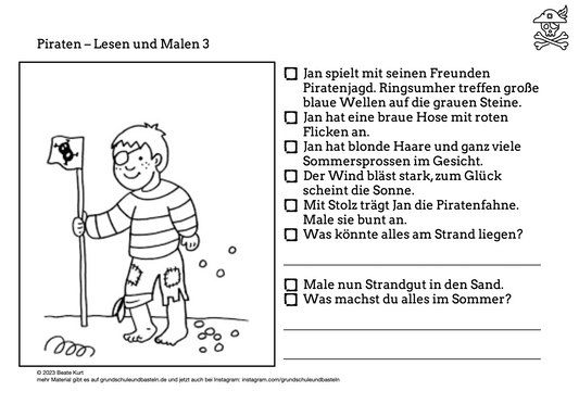 Seeräuber und Piraten: Übung – Lesen und Malen 3