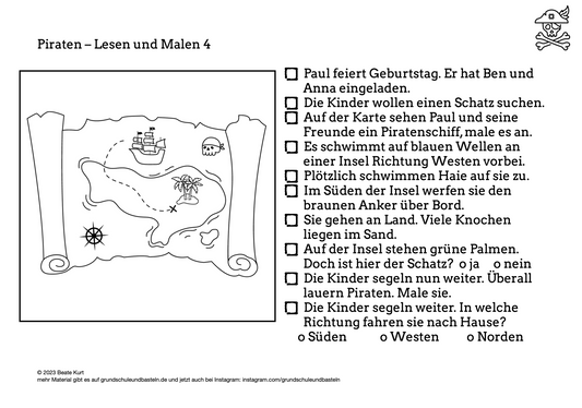 Seeräuber und Piraten: Übung – Lesen und Malen 4