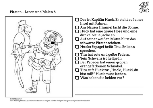 Seeräuber und Piraten: Übung – Lesen und Malen 6