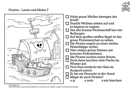 Seeräuber und Piraten: Übung – Lesen und Malen 7