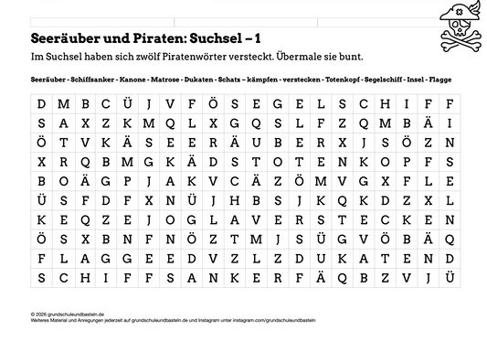 Seeräuber und Piraten: Denkaufgaben – Suchsel 1