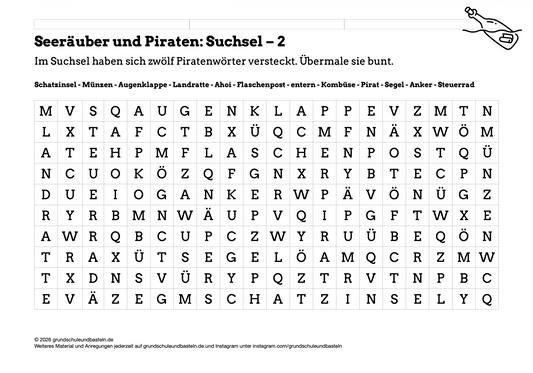 Seeräuber und Piraten: Denkaufgaben – Suchsel 2