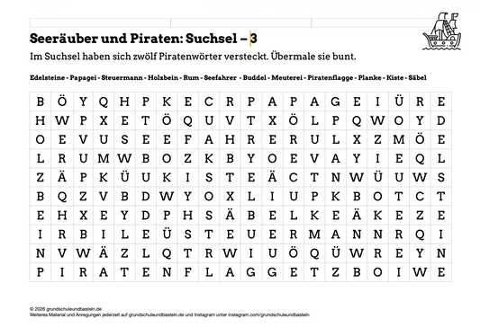 Seeräuber und Piraten: Denkaufgaben – Suchsel 3