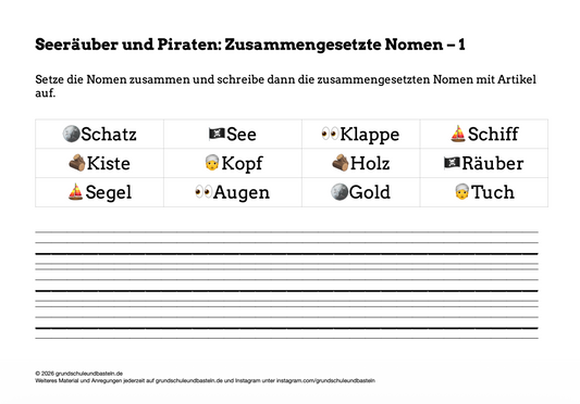 Seeräuber und Piraten: Kleine Übung – Zusammengesetzte Nomen 1
