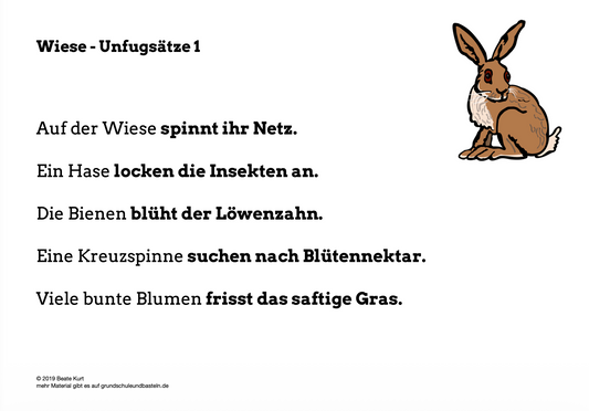 Auf der Wiese: Unfugsätze lesen und bearbeiten - 1