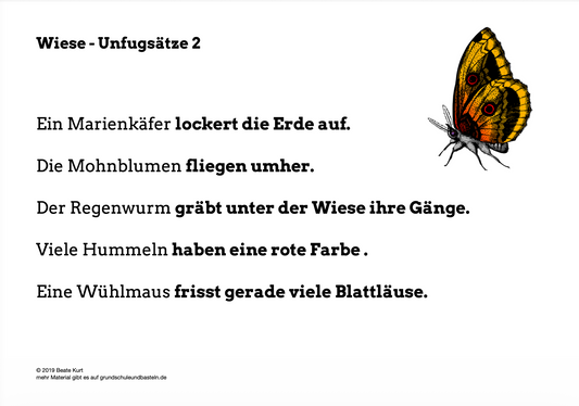 Auf der Wiese: Unfugsätze lesen und bearbeiten - 2