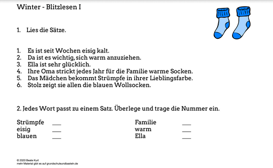 Im Winter: Blitzlesen üben 1