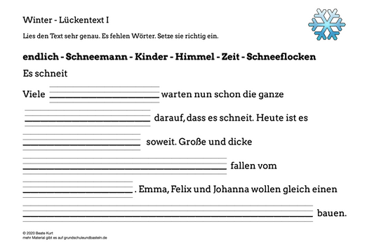 Im Winter: Lückentexte für Klasse 2