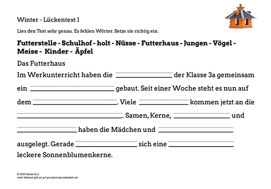 Im Winter: Lückentexte für Klasse 3