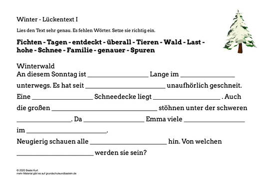 Im Winter: Lückentexte für Klasse 4
