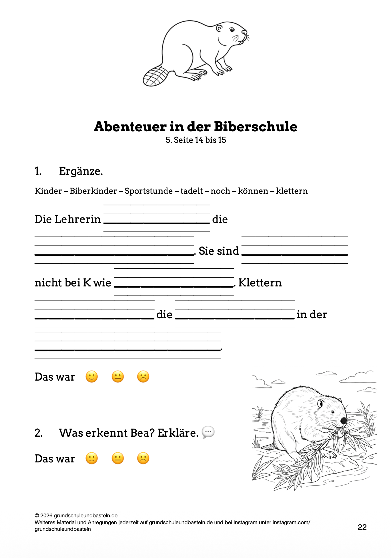 Begleitmaterial: Abenteuer in der Biberschule