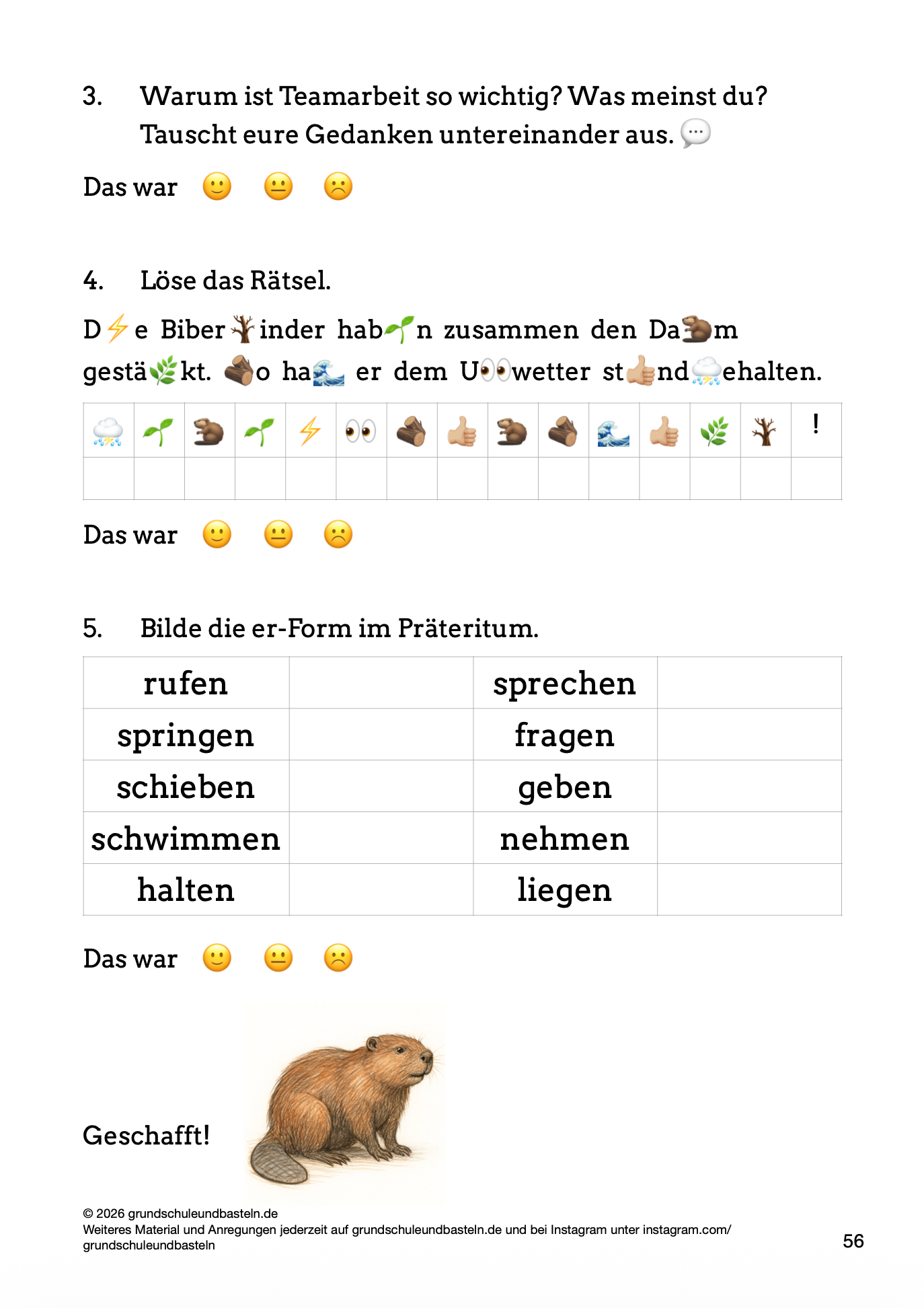 Begleitmaterial: Abenteuer in der Biberschule