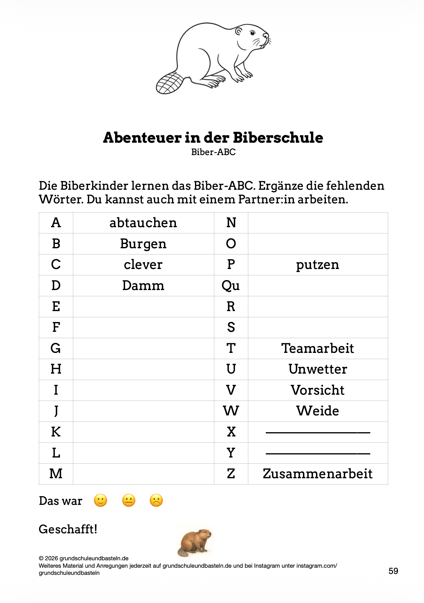 Begleitmaterial: Abenteuer in der Biberschule