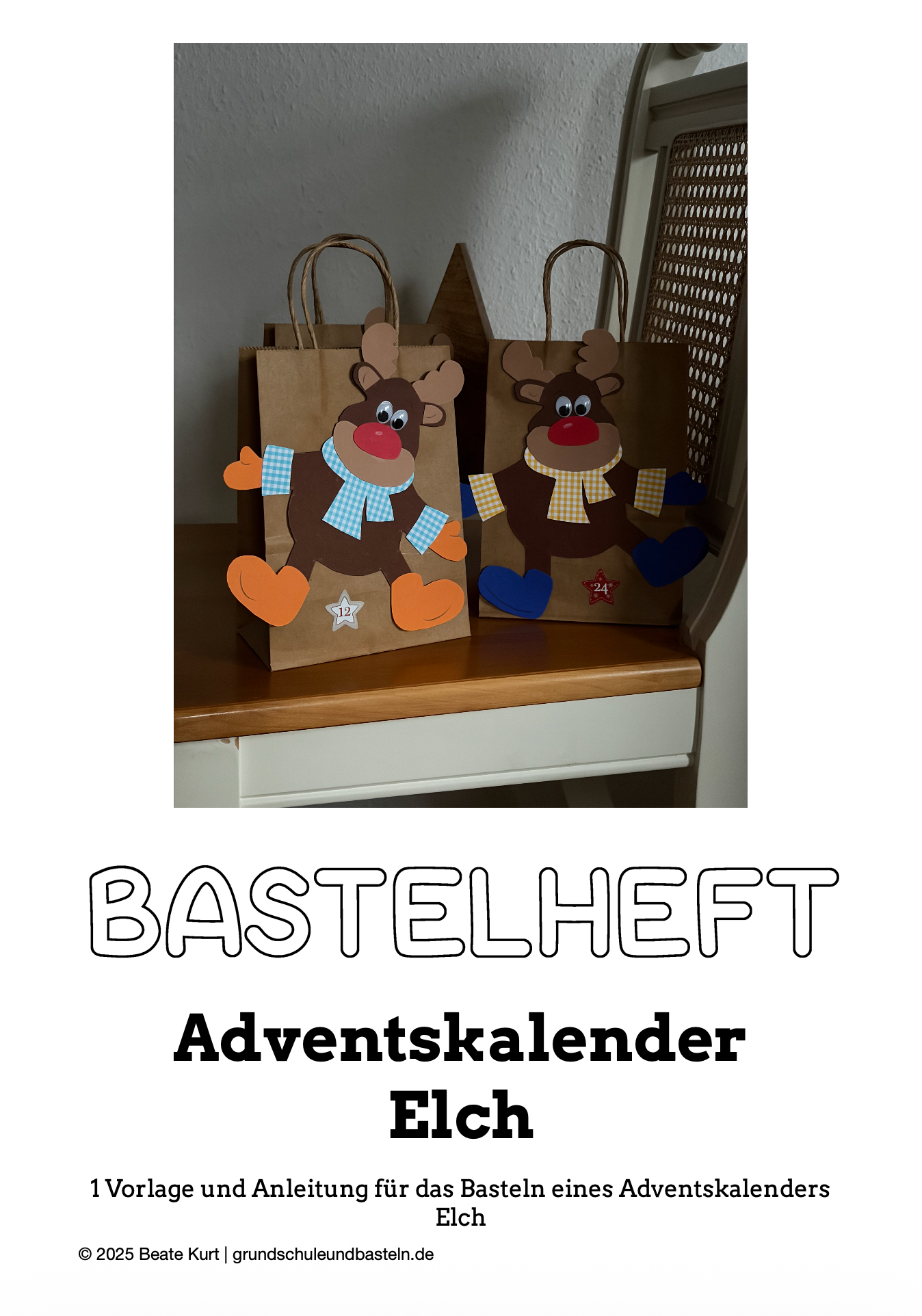 bastelheft adventskalender elch deckblatt