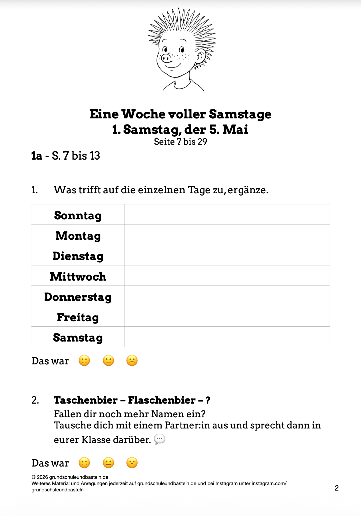 Begleitmaterial: Eine Woche voller Samstage