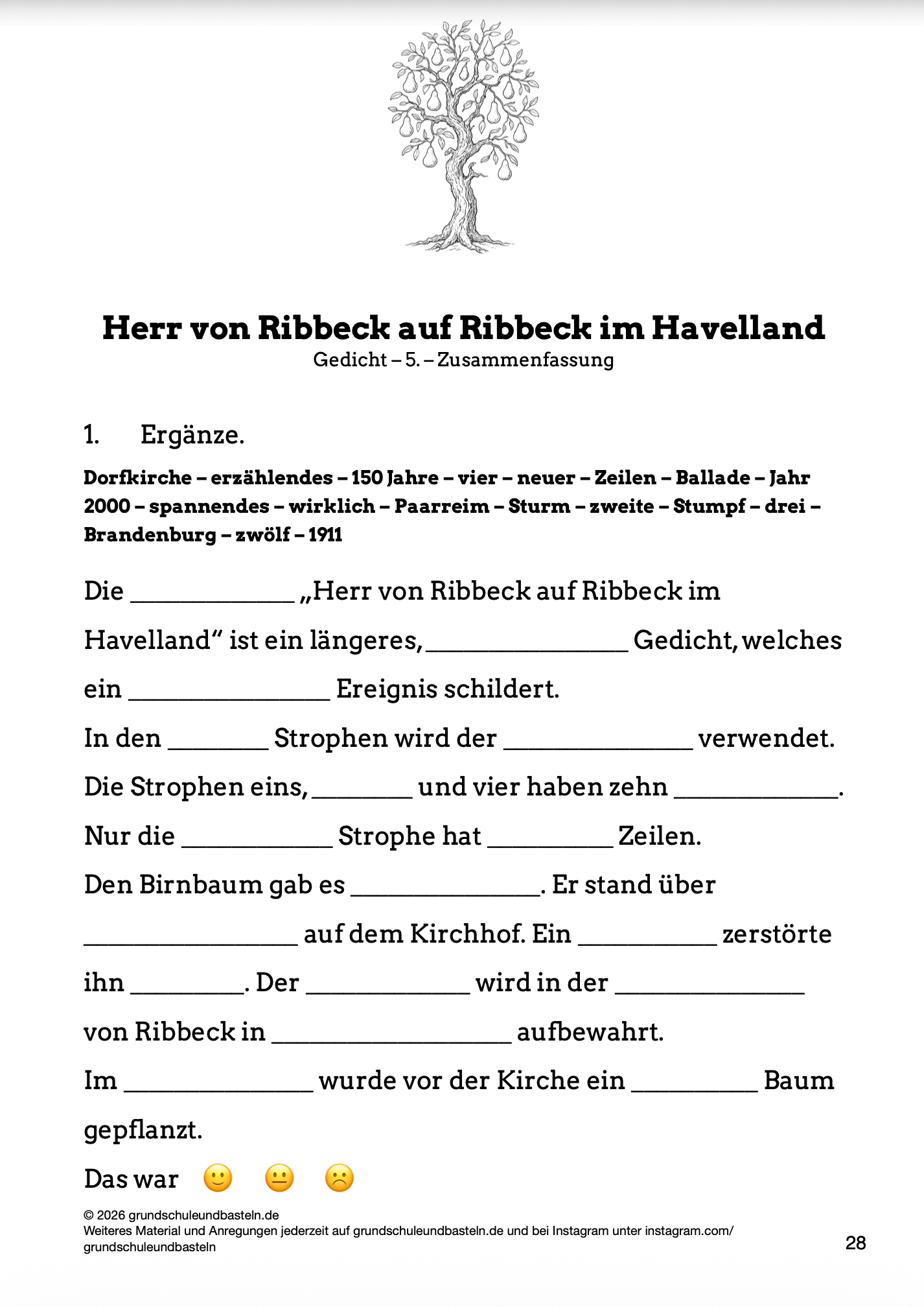 Begleitmaterial: Herr von Ribbeck auf Ribbeck im Havelland